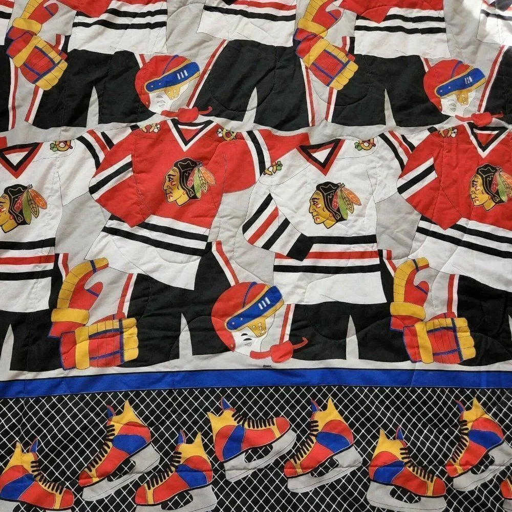 Vintage Chicago Blackhawks Twin Comforter Blanket Ice Hockey Tommy Hawk